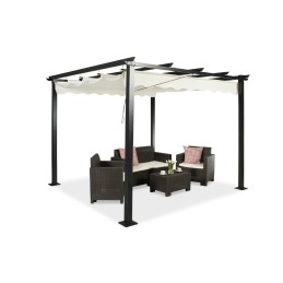 Pergola tarasowa ogrodowa 3x3 Metalowa Beż ze zwijanym dachem altana HDM